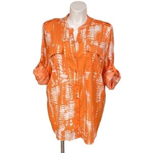 Calvin Klein Orange/White Tie Fye Button Down Top, Size. 2X, NWT